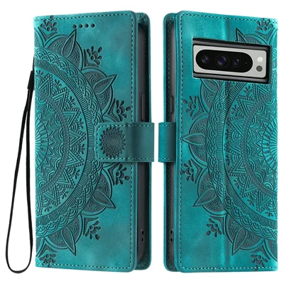 Style 018 For Google Pixel 9 Pro XL Case Imprinted Totem Skin Feel Wallet Leather Phone Cover - Mint Green