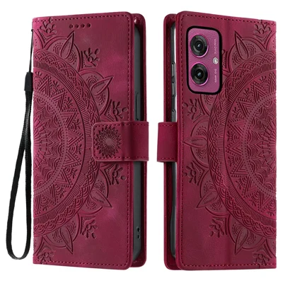 Voor Motorola Moto G55 5G hoesje met afdruk, totem, zachte lederen portemonnee hoes - Roze