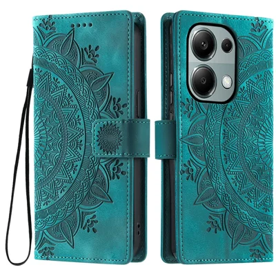 Style 018 For Xiaomi Redmi Note 13 Pro 4G Case Imprinted Totem Skin Feel Wallet Leather Phone Cover - Mint Green