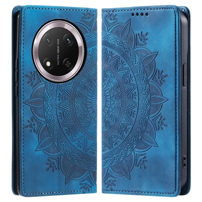 Style-010 Voor Honor Magic7 Lite 5G / X9c 5G / X60 Pro 5G Hoesje Magnetische Sluiting Leren Telefoonhoesje met Afdrukpatroon - Blauw