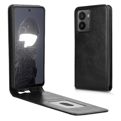 For HMD Fusion 5G Case with Card Slot Magnetic Vertical Flip Leather Phone Cover - Black