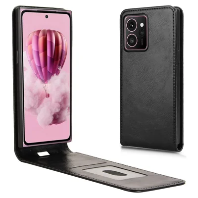 Voor HMD Skyline hoesje met kaartsleuf, magnetisch, verticaal omdraaiend lederen telefoonhoesje - Zwart