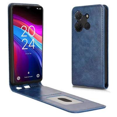 For TCL 503 Case with Card Slot Magnetic Vertical Flip Leather Phone Cover - Dark Blue