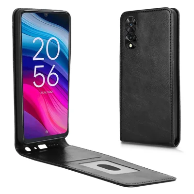 For TCL 505 T509K, T5094 Case with Card Slot Magnetic Vertical Flip Leather Phone Cover - Black