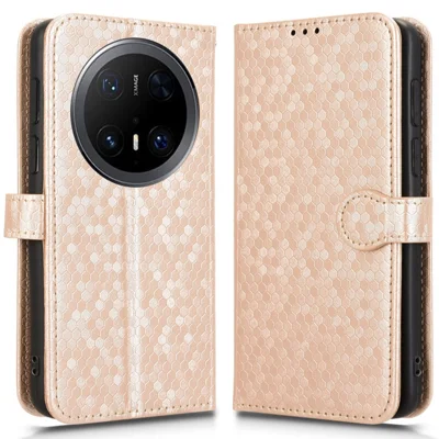 Etui portfelowe z nadrukiem kropek dla Huawei Mate 70 Pro+ / 70 Pro, pokrowiec z syntetycznej skóry PU – różowe złoto