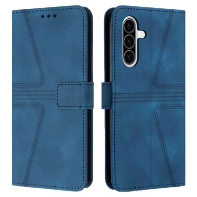 For Samsung Galaxy A26 5G Case Triangle Imprinted Anti-Scratch Phone Wallet Cover - Blue