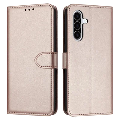 For Samsung Galaxy A26 5G Wallet Phone Case Leather Stand Cover with Strap - Rose Gold