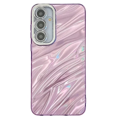 For Samsung Galaxy A15 5G / A15 4G Case IMD Design Shockproof PC+TPU Phone Cover with Glass Lens Film - Ripple Pattern / Purple