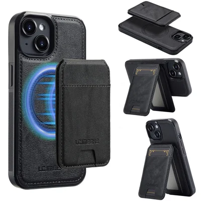 LC.IMEEKE L3 For iPhone 14 Plus Magnetic Case Detachable Card Holder Leather TPU Mobile Cover - Black