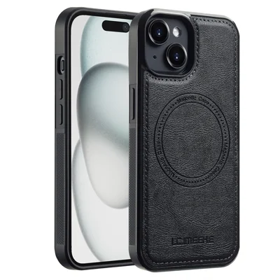LC.IMEEKE For iPhone 14 Plus Magnetic Case Compatible with MagSafe Leather TPU Back Cover - Black