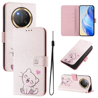 For Honor Magic7 Lite 5G / X9c 5G / X60 Pro 5G Case Pattern Printing Wallet Phone Cover with Strap - Cute Cat