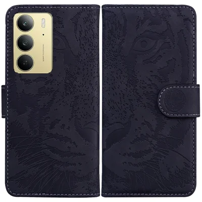 For Realme C75 4G Case Tiger Imprint Leather Wallet Phone Cover - Black