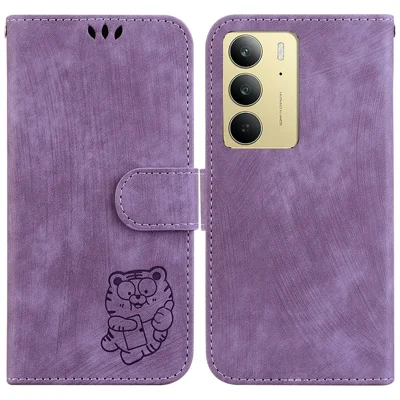 For Realme C75 4G Wallet Case Tiger Imprint Leather Shockproof Phone Cover - Purple