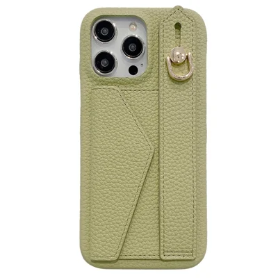 For iPhone 14 Pro Max Case with Card Slot Wristband Kickstand PU Leather+PET Phone Cover - Green
