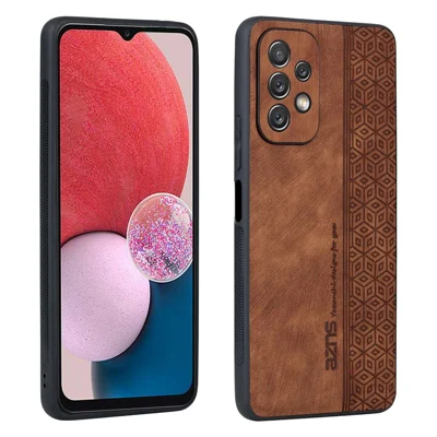 AZNS For Samsung Galaxy A13 4G Anti-scratch Cell Phone Cover Shell Imprinted Pattern PU Leather+TPU Phone Case - Brown