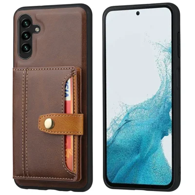 For Samsung Galaxy S25+ Case Calf Texture Card Holder PU Leather + TPU Kicsktand Phone Cover - Brown