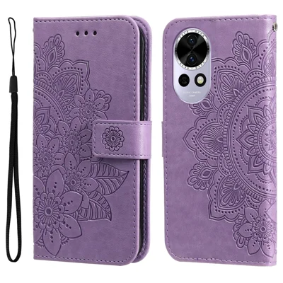 For Huawei nova 14 5G / nova 13 5G / nova 12 5G Case Floral Pattern PU Leather Wallet Stand Phone Cover - Purple