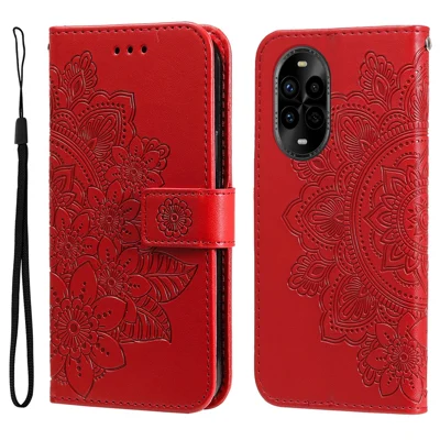 For Huawei nova 14 Pro 5G / nova 13 Pro 5G Case Floral Pattern PU Leather Wallet Stand Phone Cover - Red