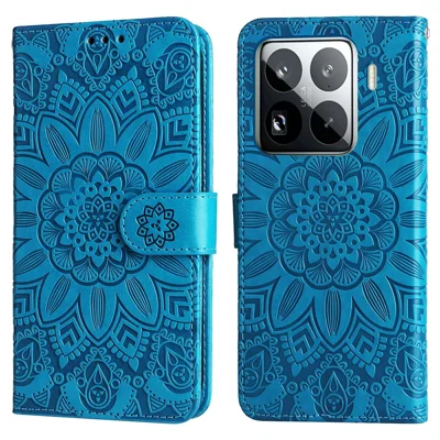 Obudowa na Xiaomi 15 Pro z nadrukiem słonecznika, skórzana etui portfelowa - niebieska
