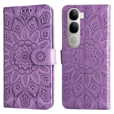 Leather Case for vivo Y300 5G / Y200 5G / V40 Lite (Indonesia) 5G / 4G Sunflower Wallet Cover - Purple