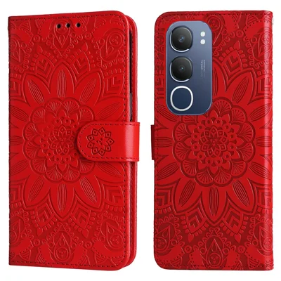 For vivo Y29 5G / Y19s 4G Case Sunflower Imprint Leather Wallet Phone Cover - Red