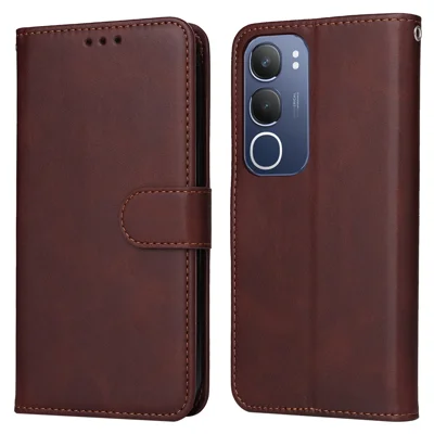 For vivo Y29 5G / Y19s 4G Case Wallet PU Leather Folio Flip Phone Cover - Brown