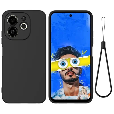 For TECNO Spark 30C 5G  /  Pop 9 5G Case Liquid Silicone Phone Back Cover with Hand Strap - Black