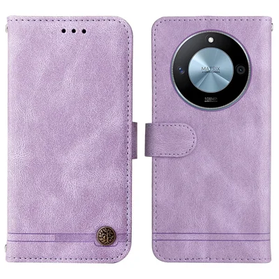 For Honor X60 5G Leather Wallet Cases Skin Touch Phone Cover Stand with Strap - Purple