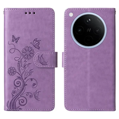 For Oppo Find X8 5G Leather Case Butterfly Floral Imprint Wallet Stand Cover - Purple