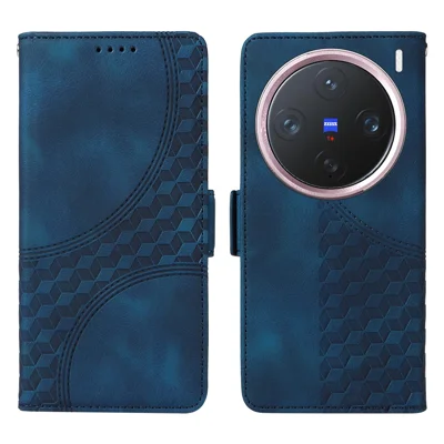 For vivo X200 Pro mini 5G Case PU Leather Phone Cover Rhombus Starry Imprinted - Blue