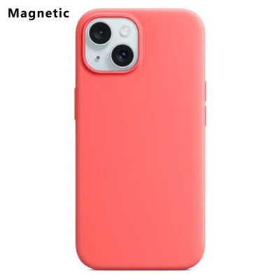 For iPhone 15 Compatible with MagSafe Liquid Silicone Phone Back Cover (No Logo) - Deep Pink
