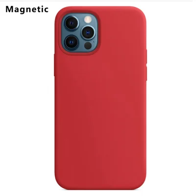 For iPhone 12 Pro Max Compatible with MagSafe Liquid Silicone Phone Back Cover (No Logo) - Red