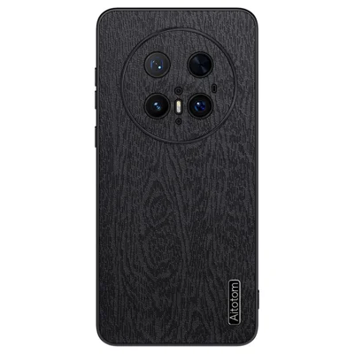 Til Huawei Mate 70 Pro+ / Mate 70 Pro Skærm Beskyttelse i Træstruktur PU Læderbelagt PC TPU Telefoncover - Sort