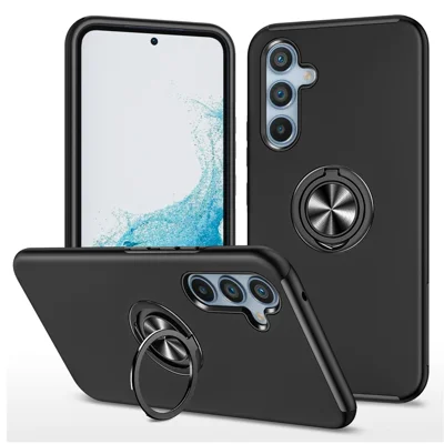 For Samsung Galaxy A36 5G Case PC + TPU Phone Cover with Rotatable Ring Holder - Black