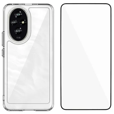 WANLONFENG MF Series for Honor 200 5G Case TPU+Acrylic Clear Phone Cover with Tempered Glass Film