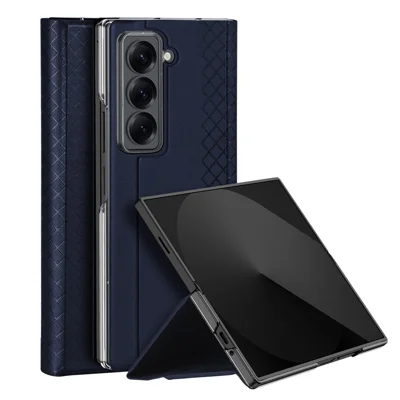 DUX DUCIS For Samsung Galaxy Z Fold Special Cases with Card Slot  Bril Series Leather Phone Cover Stand - Blue