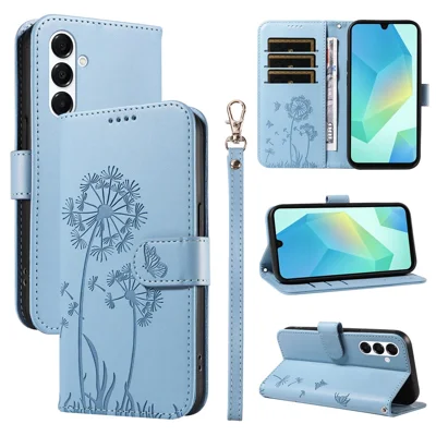 For Samsung Galaxy A18 5G / A18 4G A17 5G / A17 4G / A26 5G / A16 5G / A16 4G Leather Case Wallet Phone Cover Dandelion Imprint - Sky Blue