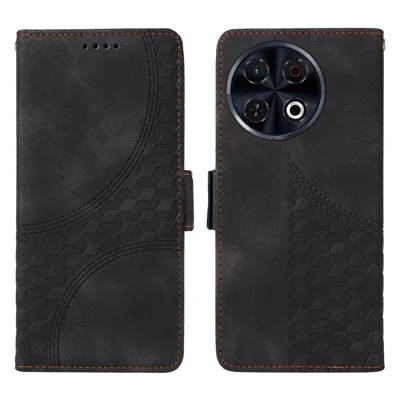 For TECNO Spark 30 Pro 4G Case PU Leather Phone Cover Rhombus Starry Imprinted - Black