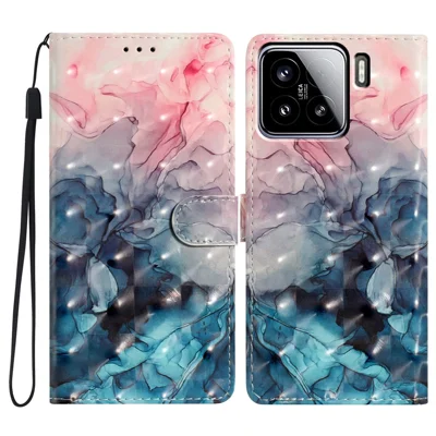 Voor Xiaomi 15 Hoesje PU Leren Portemonnee Telefoonhoes met 3D Patroonprint - Roze Blauwe Marmer