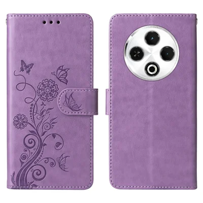 For TECNO Spark 30 4G Leather Case Butterfly Floral Imprint Wallet Stand Cover - Purple