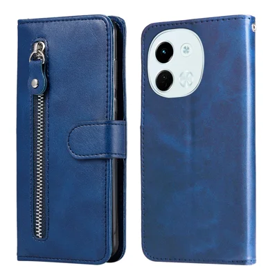 For TECNO Spark 30 5G / Pova 6 Neo 5G Case Zipper Wallet Calf Texture PU Leather Phone Cover - Blue