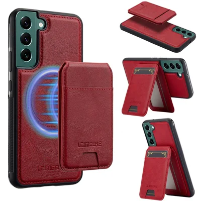 LC.IMEEKE L3 For Samsung Galaxy S21 FE 5G Magnetic Case Detachable Card Holder Leather TPU Mobile Cover - Red