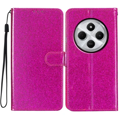 For Xiaomi Redmi A4 5G Wallet Case Glitter Anti-Scratch Leather Phone Cover Stand - Rose