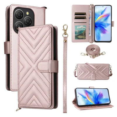 For Blackview Shark 9 5G Wallet Case with Shoulder / Wrist Strap Leather Phone Cover Stand - Pink