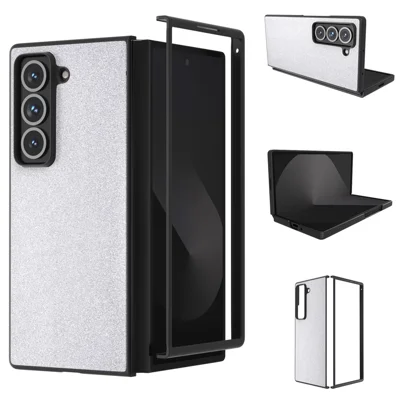 For Samsung Galaxy Z Fold Special Case Glitter Leather+PC Phone Cover - Silver