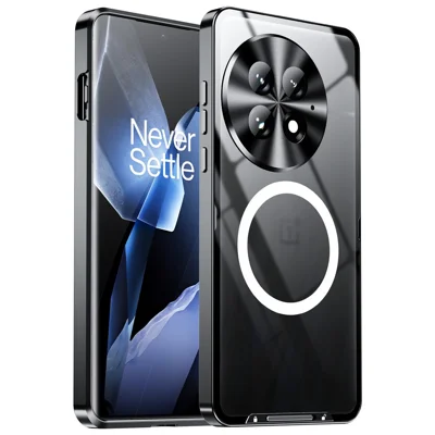 For OnePlus 13 Magnetic Case Metal Frame Matte Phone Cover - Black