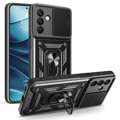 For Samsung Galaxy A26 5G Case with Slide Camera Lid PC+TPU Kickstand Phone Cover - Black
