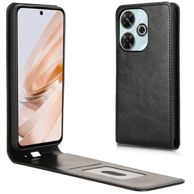 Phone Case For Xiaomi Redmi 13 4G / Note 13R 5G / Poco M6 4G Magnetic Vertical Flip Leather Cover with Card Slot - Black