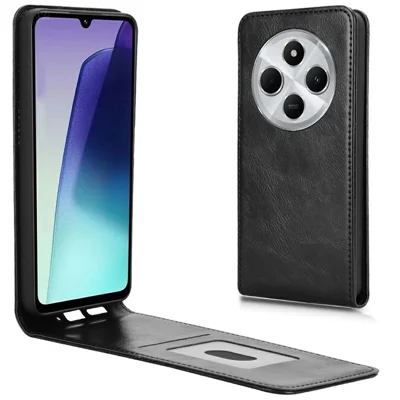 Voor Xiaomi Redmi 14C 4G / 14R 5G hoesje met kaartsleuf magnetisch verticaal klapleer telefoonhoes - Zwart