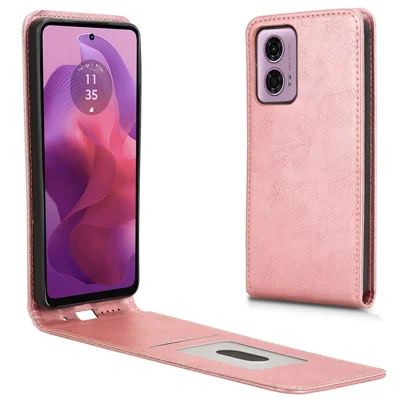 Leather Case For Motorola Moto G04 4G  /  G04s 4G  /  G24 4G  /  G24 Power  /  E14 4G Magnetic Vertical Flip Leather Cover with Card Slot - Rose Gold